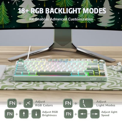 RK ROYAL KLUDGE R75 Mechanical Keyboard Wired with Volume Knob, 75% Keyboard Gasket Mounted, RGB Backlit, Creamy Keyboard with MDA Profile, PBT Keycaps, Hot Swappable Pre-lubed Tactile Switch - color: green
