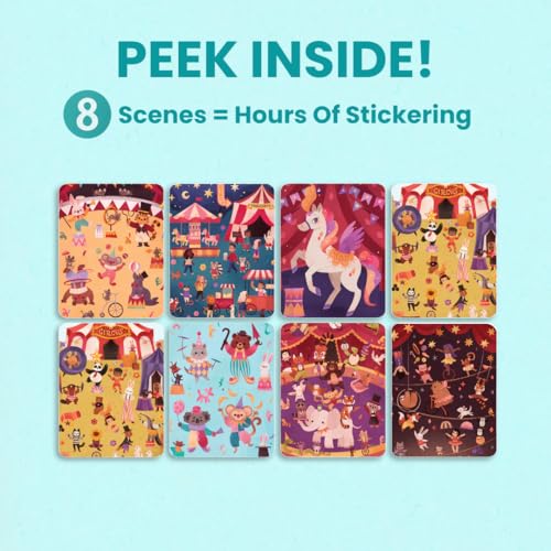 Circus Show 300+ Kids Sticker Book by Cupkin Toddler Airplane Travel Coloring and Sticker Book, Road Trip Essentials, 8 Coloring Pages 8 Side by Side Scenes for Ages 2–8 Years - color: Circus