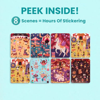 Circus Show 300+ Kids Sticker Book by Cupkin Toddler Airplane Travel Coloring and Sticker Book, Road Trip Essentials, 8 Coloring Pages 8 Side by Side Scenes for Ages 2–8 Years - color: Circus