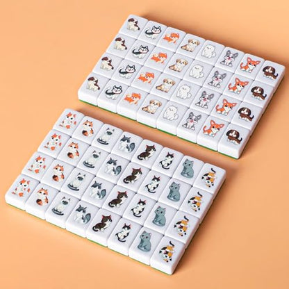 GRACIAS 4 Players Mahjong Block Set, 128 Green Tiles(1.18”) with Animal and Food Pattern, Portable Mahjong Set with A Carry Bag, Mahjong Tile Game - color: Green