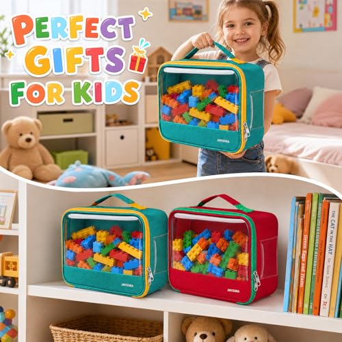 2 Pack Large Toy Storage Bags(12.6 * 3.9 * 8.6in), Magnetic Tiles Travel Organizer Case with Mesh Pocket Fits for Lego Bricks, Board Game, Puzzles, Toy Cars and Building Blocks - size: LARGE 2PCS