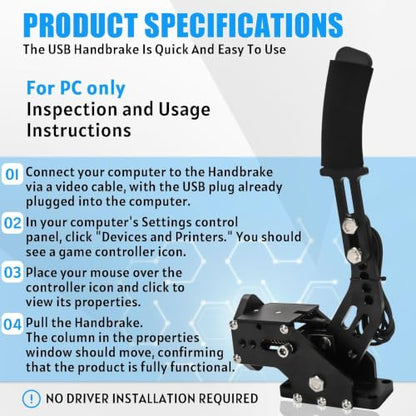 RYLNOK 64bit PC USB Handbrake Upgrade Sim Racing Gamges Handbrake For Logitech G25 G27 G29 G920 T500 T300 2m Nylon Wire Reinforced Spring Black And Clamp Simulate [windows] - color: Black