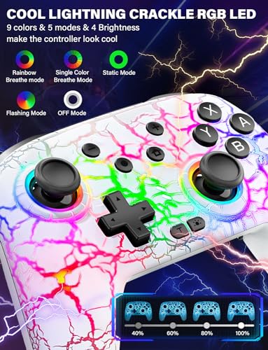ZRZLMVP Switch Controllers Wireless for Nintendo Switch/OLED/Lite/Switch 2 | 1000mAh Switch Pro Controller Rechargeable, Switch Control with Turbo, Vibration, 6 Axis Gyro, Wake Up, 9 Colors LED Light - color: White