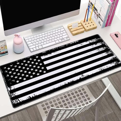 Large Gaming Mouse Pad with Stitched Edges, Grunge American Flag USA Flag Black and White Desk Mat, Extended Keyboard Pad, Non-Slip Rubber Base Desk Pad for Keyboard and Mouse, 31.5X11.8 inch - color: Grunge American Flag USA Flag Black and White