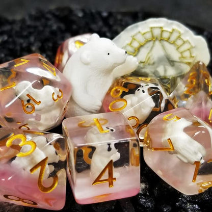 Sage's Portal Familiars Dice and Toy Set Combo Resin DND Dice Set Polyhedral Dice Set for Dungeons and Dragons RPG Pathfinder Tabletop TTRPG (Polar Bear + Figurine) - color: Polar Bear, style: Dice Set +Mini Figure
