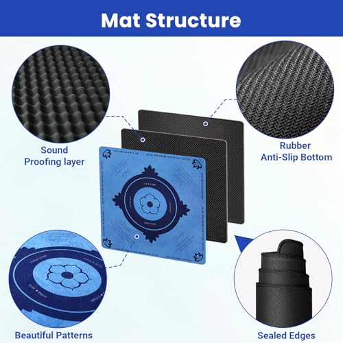 Mahjong Mat with Rules, 32.2 Inch Square Mahjong Mats for Table, Noise Reduction Mah Jong Mat, Rubber Anti-Slip Base for Board Games, Tiles Game & Dominoes Blue - color: Blue