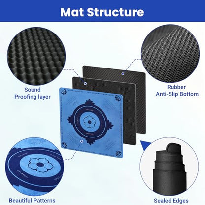 Mahjong Mat with Rules, 32.2 Inch Square Mahjong Mats for Table, Noise Reduction Mah Jong Mat, Rubber Anti-Slip Base for Board Games, Tiles Game & Dominoes Blue - color: Blue