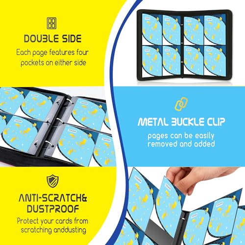 Trading Card Binder 4 Pocket,400 Pocket Card Collection Binder with 50 Removable Sleeves,PU Waterproof Top Card Book,3-Ring Zipper Collectible Trading Card Album for MTG/TCG/Card Holder Gift(Blue) - color: Blue, size: Small