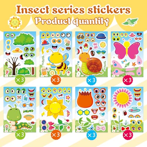 24 Sheets Make Your Own Stickers, Bug Stickers for Kids Toddlers | Insect & Plant Theme Sticker with Bees, Butterflies, Flowers for Classroom Rewards, Birthday Party Favors - style: Insect & Plant Theme Sticker
