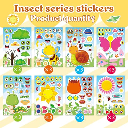 24 Sheets Make Your Own Stickers, Bug Stickers for Kids Toddlers | Insect & Plant Theme Sticker with Bees, Butterflies, Flowers for Classroom Rewards, Birthday Party Favors - style: Insect & Plant Theme Sticker