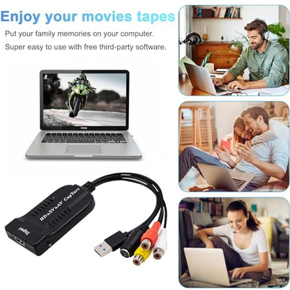 Wiistar USB Video Capture Card HDMI/AV/RCA/S-Video to USB2.0 Video Capture | up to 1080P30fsp Hi8, VCR, VHS to Digital Converter for Camcorder DVD PS4 Live Streaming Compatible with Mac Windows