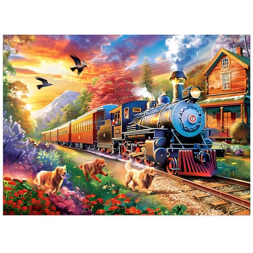 500 Piece Puzzles for Adults, Jigsaw Puzzles 500 Pieces, Dogs Puzzle 500 Pieces for Adults, Train Jigsaw Puzzle Funny Challenging, Great Gift for Family Friends, 21 x 15 in - style: Train Puzzle