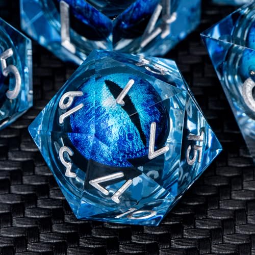 ARUOHHA DND Resin Dice Dragon Eye Dice Liquid Core Blue Sharp Edged Dice Set with Gift Box, Dungeons Polyhedral D and D Dice Set Compatible with D&D Role Playing Game D20 D12 D10 D8 D6 D4 - color: Ly02-blue
