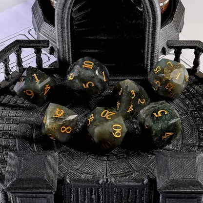 Unique Gemstone Dice Set 7PCS, Handmade Natural Stone Polyhedral DND Dice with Premium Gift Case for Board Game Lovers Birthday Gift - color: Zs-lc