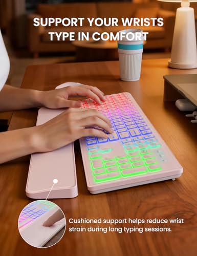 Wireless Keyboard and Mouse Combo, RGB Backlit, Rechargeable & Light Up Letters, Full-Size, Soft Typing, Sleep Mode, 2.4GHz Quiet Keyboard Set for Mac, Windows, Laptop, PC, Trueque KM42Pro | Light Up Letters, Full-Size, Soft Typing, Sleep Mode, 2.4GHz Qui