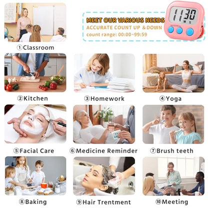Timer for Kids Teachers Supplies Digital Kitchen Timers for Cooking Large Magnetic Classroom Timer 2Pack-White Pink - color: White Pink
