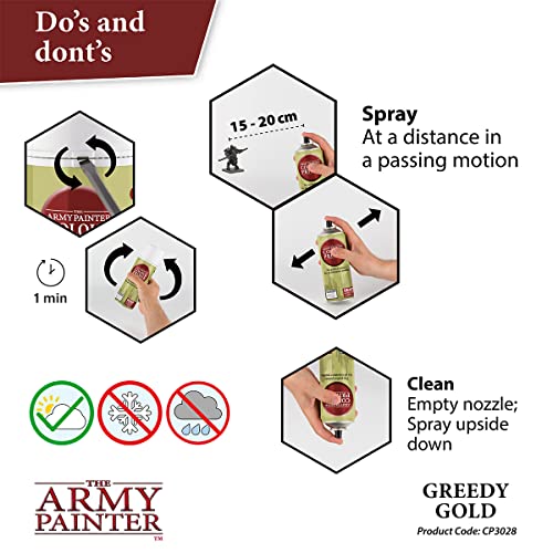 The Army Painter, Colour Primer Greedy Gold, 400 ml spray acrilico | Primer oro per dipingere miniature Warhammer e Dungeons and Dragons - color: Greedy Gold