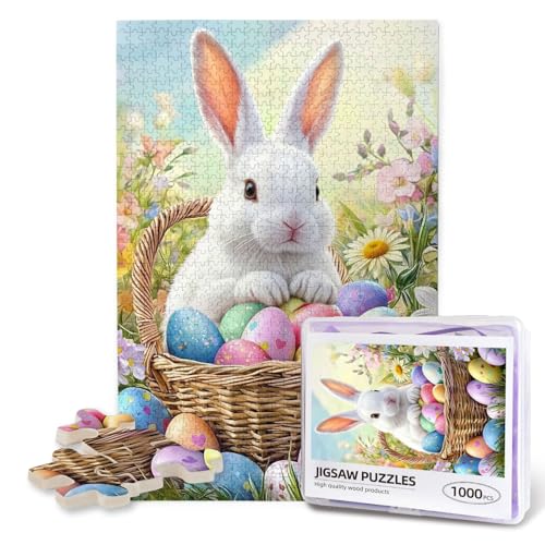 Easter Puzzles for Adults 1000 Pieces Eggs Bunny Jigsaw Puzzle for Adults Cute Rabbit with Spring Flowers Wooden Puzzle Easter Basket Gifts Stuffers - color: Eater Puzzle, size: 1000PCS