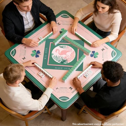 Pink Flamingo Mahjong Mat 32.4" x 32.4" with Rules, Anti-Slip Noise Reduction Design with Carrying Bag, Table Cover for Poker, Board Games, Dominoes and Card Games - color: Pink Flamingo