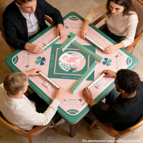 Pink Flamingo Mahjong Mat 32.4" x 32.4" with Rules, Anti-Slip Noise Reduction Design with Carrying Bag, Table Cover for Poker, Board Games, Dominoes and Card Games - color: Pink Flamingo