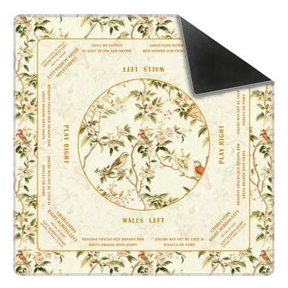 Yellow Floral Bird Chinoiserie Mahjong Mat 31.5 x 31.5 in,Traditional Chinese Flower Non-Slip Noise Reduction Gaming Mat for Table American Mahjong Poker Board Games Card Games Dominoes - color: Yellow Chinese Style Flower & Bird Mahjong Mat