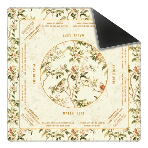 Yellow Floral Bird Chinoiserie Mahjong Mat 31.5 x 31.5 in,Traditional Chinese Flower Non-Slip Noise Reduction Gaming Mat for Table American Mahjong Poker Board Games Card Games Dominoes - color: Yellow Chinese Style Flower & Bird Mahjong Mat