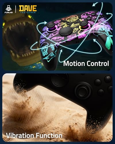 Switch 2 Pro Controller with Charging Dock FUNLAB x Dave the Diver Official Licensed - Hall Effect Sticks, Hidden-Light RGB, One-Click Wake-Up, Turbo, 2 Back Paddles, for Switch 2/OLED/PC, Collector - color: 컬러풀 데이브