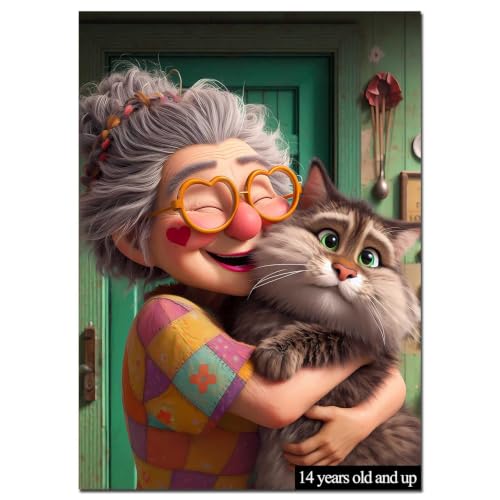 Old Grandma Hugged Cat Jigsaw Puzzles 1000 Pieces for Adults Woman Art Lady Puzzle Intellectual Decompressing Fun Family Game Unique Home Decor Gifts Stress Relief Toys - color: Old Woman-a07
