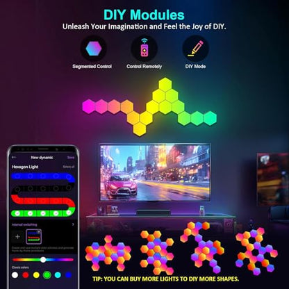 Kangtaixin Hexagon LED Lights 20 Pack - RGB Wall Panels with Music Sync, Smart App & Remote Control, DIY Modular Hex Light for Gaming Room, Bedroom, Living Room, Wall Decor - size: 20 Pack
