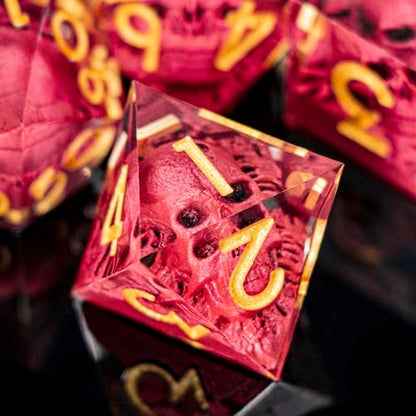 DND Skull Dice Set 7PCS Necromancer Polyhedral Dice for Dungeons Dragons RPG Role Playing Game, Resin Sharp Edged D and D Dice with Gift Box D6 D8 D10 D12 D20 (Red) - color: Red&gold