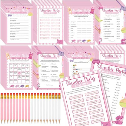 217 Pcs Slumber Party Bingo Games and Fun Activities Family Gathering Sleepover Question Card Set Game for Adults Games Indoors, Sleepover Activity Supplies - style: Slumber Party