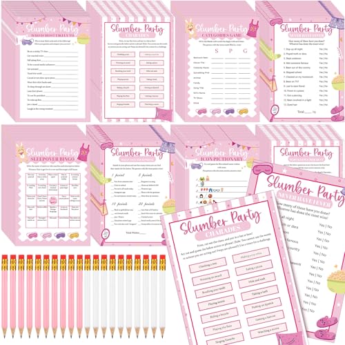 217 Pcs Slumber Party Bingo Games and Fun Activities Family Gathering Sleepover Question Card Set Game for Adults Games Indoors, Sleepover Activity Supplies - style: Slumber Party