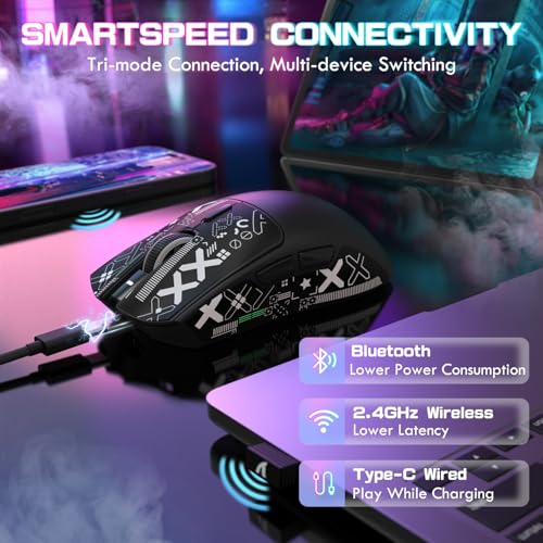 ATTACK SHARK X1 Ultralight Tri Mode Wireless 40000 DPI Gaming Mouse-Black | Magnetic RGB Charging Dock,Anti Slip Grip Tape,PixArt PAW3395 Pro Optical Sensor,BT/2.4Ghz/Wired,Driver for PC Win Mac Gamer - color: Black+Grip Tape