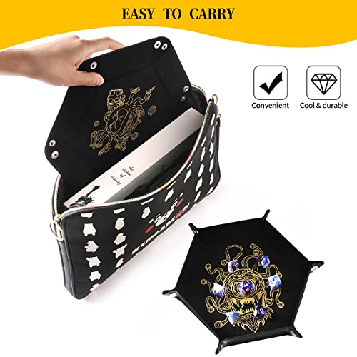 Grajar 2 Pcs Portable Folding Dice Rolling Tray Set for RPG DND Table Games - PU Leather and Velvet Holder Storage Box - Beholder - color: Beholder