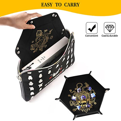 Grajar 2 Pcs Portable Folding Dice Rolling Tray Set for RPG DND Table Games - PU Leather and Velvet Holder Storage Box - Beholder - color: Beholder