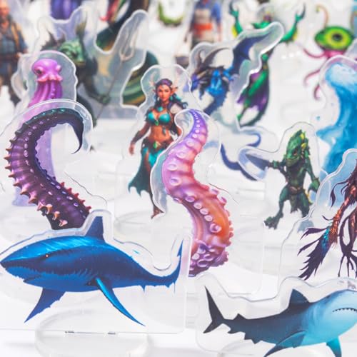 iPEAU|DND Miniatures Coastal Swamp & Underwater Campaign Dungeons and Dragons Starter Set Minis for D&D 5E Pathfinder Flat Acrylic Figures TTRPG Tabletop RPG Games Accessories Gift for DM - style: 2d-mini-CoastalA