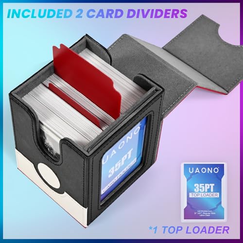 UAONO Card Deck Box for MTG Commander, Fits 100 Double-Sleeved Cards | Independent Commander Display, Magnetic Deck Case for Magic the Gathering TCG, 2 Dividers & 1 Top Loader (Red/White) - color: A-Red&White-P