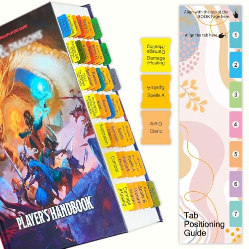 Book Index Tabs for The D&D 2024 Player's Handbook(D&D Core Rulebook).Book Not Included. 48 Color-Coded Index Tabs, Laminated, Waterproof & Durable with Alignment Guide