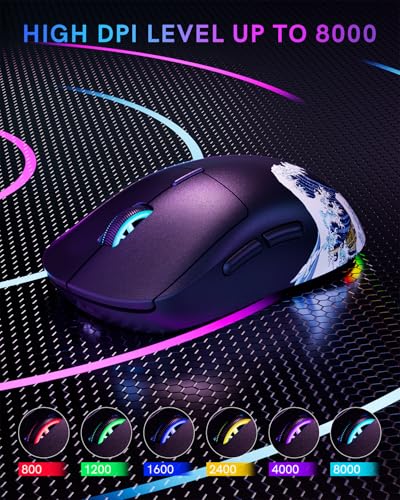 G57 Wireless Gaming Mouse, 8000 DPI, 80g, 2.4G/Bluetooth/USB-C Rechargeable Wireless Mouse with 5 Programmable Buttons for PC/Mac, Black - color: Black