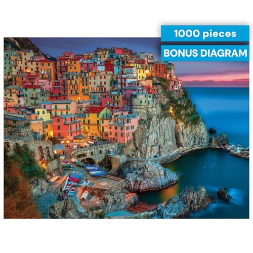 Buffalo Games Peter Stewart, Cinque Terre, 1000 Piece Adult Jigsaw Puzzle | Cinque Terre Seaside Scene, Poster Included, Precision-Cut Pieces, Made in USA, Thicker Board