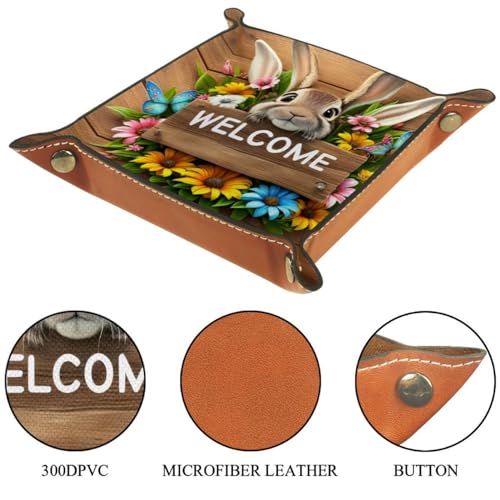 Rabbit on Wood Plank Welcome Dice Tray PU Leather Dice Rolling Tray Folding Dice Holder for Dice Games, Like RPG, DND and Other Table Games - color: Multi 4