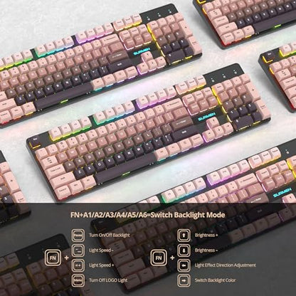 Full Size Mechanical Keyboard, Creamy Keyboard with Number Pad, 104 Keys Wired Gaming Keyboard with Red Switch, RGB Backlit for PC Laptop - color: Rose