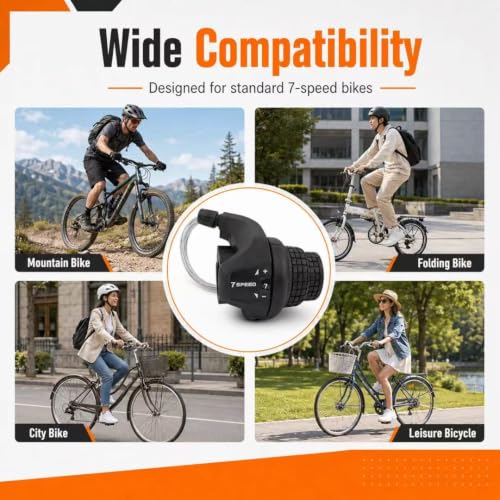 Gear Shifter 7 Speed, 7-Speed Bike Twist Shifter Right Handlebar Gear Lever SL-RS25-7R Shift Lever Bicycle Twist Grip Gear Shifter for MTB Folding Mountain Bike - size: RS25-7 speed shifter
