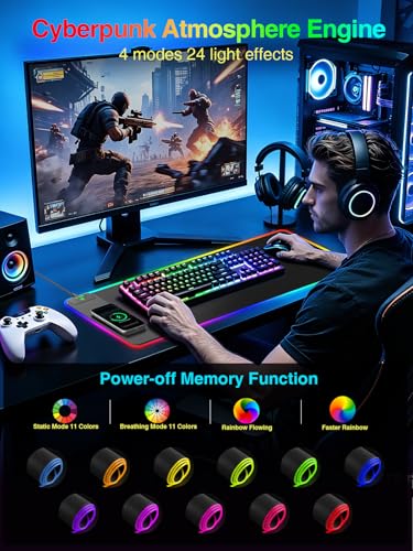 Wireless Charging Mouse Pad Gaming, 31.5"x11.8" Large Desk Mat, Waterproof | RGB Mousepad, Smooth Glide, Stitched Edge, Non-Slip Rubber Base, Desk Pad Computer Keyboard Mat, No Adapter - color: RGB-31.5"x11.8"