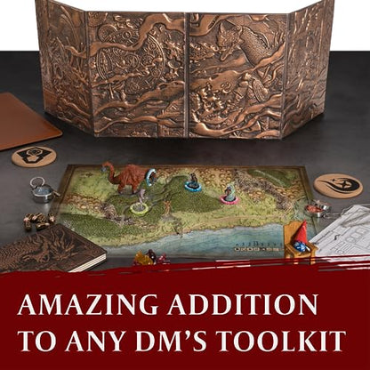 DND DM Screen 5e - D&D Dungeon Master Screen 3D Faux Leather with Customizable Inserts - Dungeons & Dragons GM / Game Master Accessories Gift for Man or Woman. Hide Dice Rolls, Maps & Books (Bronze). - color: Bronze