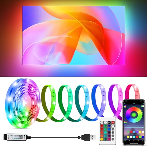 RGB LED Strip Lights 9.8Ft for TV Behind,Remote&App Control,IP65 Waterproof | Color Changing LED Lights for 32-50in TV Backlight. Dimmable,Music Sync,USB Powered Bias Lighting for Bedroom PC Monitor Desk - size: 9.8 ft