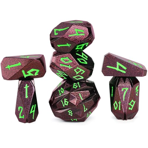 FONVGOGO Metal DND Dice Set for Dungeons and Dragons - 7-Piece Polyhedral RPG D and D Dice Set with Unique Cool Stonehenge Design & Cardboard Box - for Tabletop Gaming Gifts (Brown Green) - color: S Brown Green