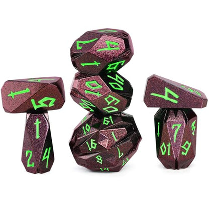 FONVGOGO Metal DND Dice Set for Dungeons and Dragons - 7-Piece Polyhedral RPG D and D Dice Set with Unique Cool Stonehenge Design & Cardboard Box - for Tabletop Gaming Gifts (Brown Green) - color: S Brown Green