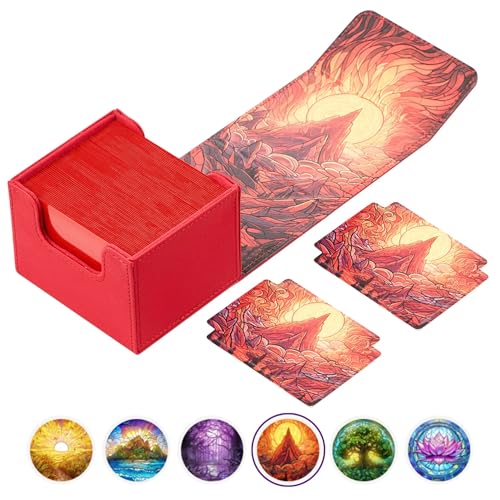 Arcane Fortress MTG Deck Box – Commander Deck Box for 120 Sleeved Cards with Art Interior – Leather Dividers, Nano-Fiber Exterior, Magnetic Closure – Perfect for Magic: The Gathering, TCG - Red - color: Burning Mountain, style: Standard