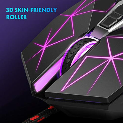 MageGee G10 Gaming Mouse Wired, 7 Colors Breathing LED Backlit Gaming Mouse, 6 Adjustable Speeds, Ergonomic Optical Computer Mouse with 7 Buttons for Windows PC Gamers - color: black